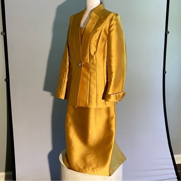 Nina Massini Gold Sz 14 3 Piece Church Suit with Rhinestone Button Elastic Waist - Picture 9 of 16